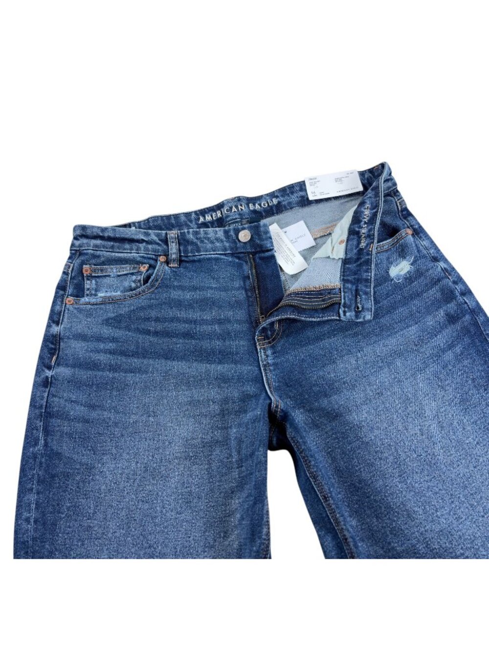 American Eagle Curvy Straight Jeans Plus Size 16 Short High-Rise Distressed NWT